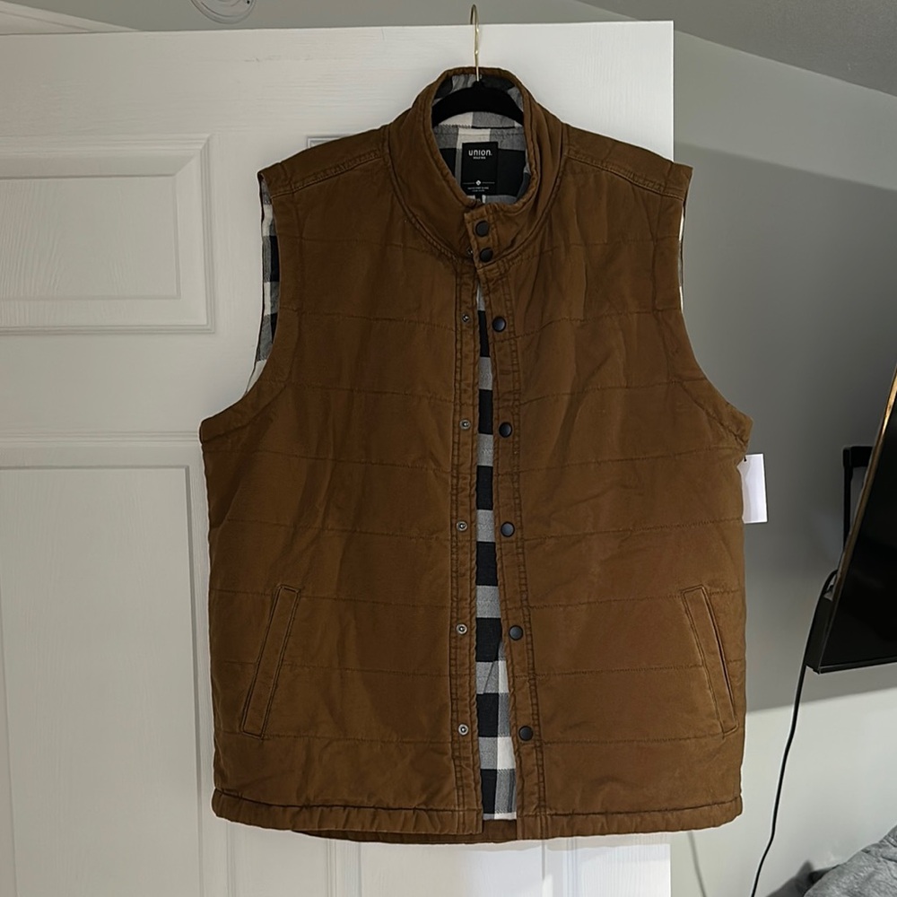 Weatherproof Brown Corduroy Vest with Checkered Lining